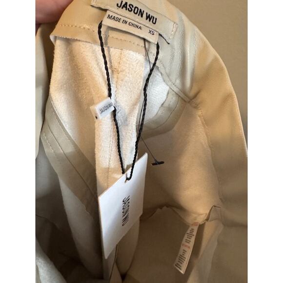 NWT Jason Wu Vegan Faux Leather Neutral Split Leg Trousers XS - Picture 3 of 5